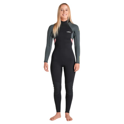 Combinaison femme C-Skins NuWave Element 3/2 mm FL à zip dorsal 2026 - Black/Forest Green/Rose