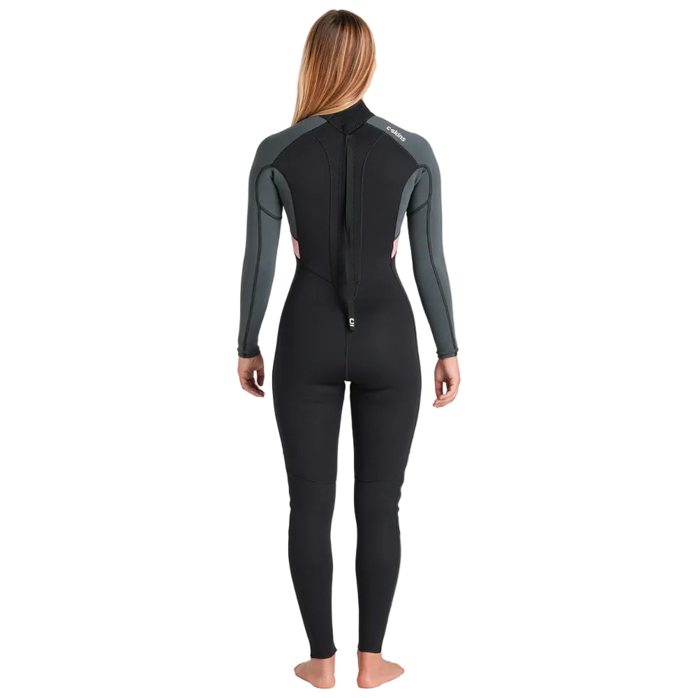 Combinaison femme C-Skins NuWave Element 3/2 mm FL à zip dorsal 2026 - Black/Forest Green/Rose
