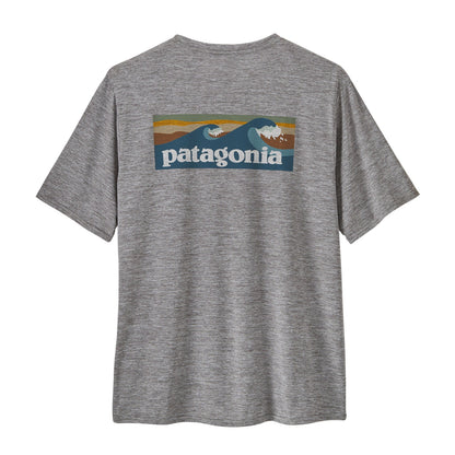 Patagonia Men's Capilene Cool Daily Waters Graphic Shirt - Boardshort Logo Abalone Blue: Feather Grey