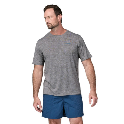 Patagonia Men's Capilene Cool Daily Waters Graphic Shirt - Boardshort Logo Abalone Blue: Feather Grey