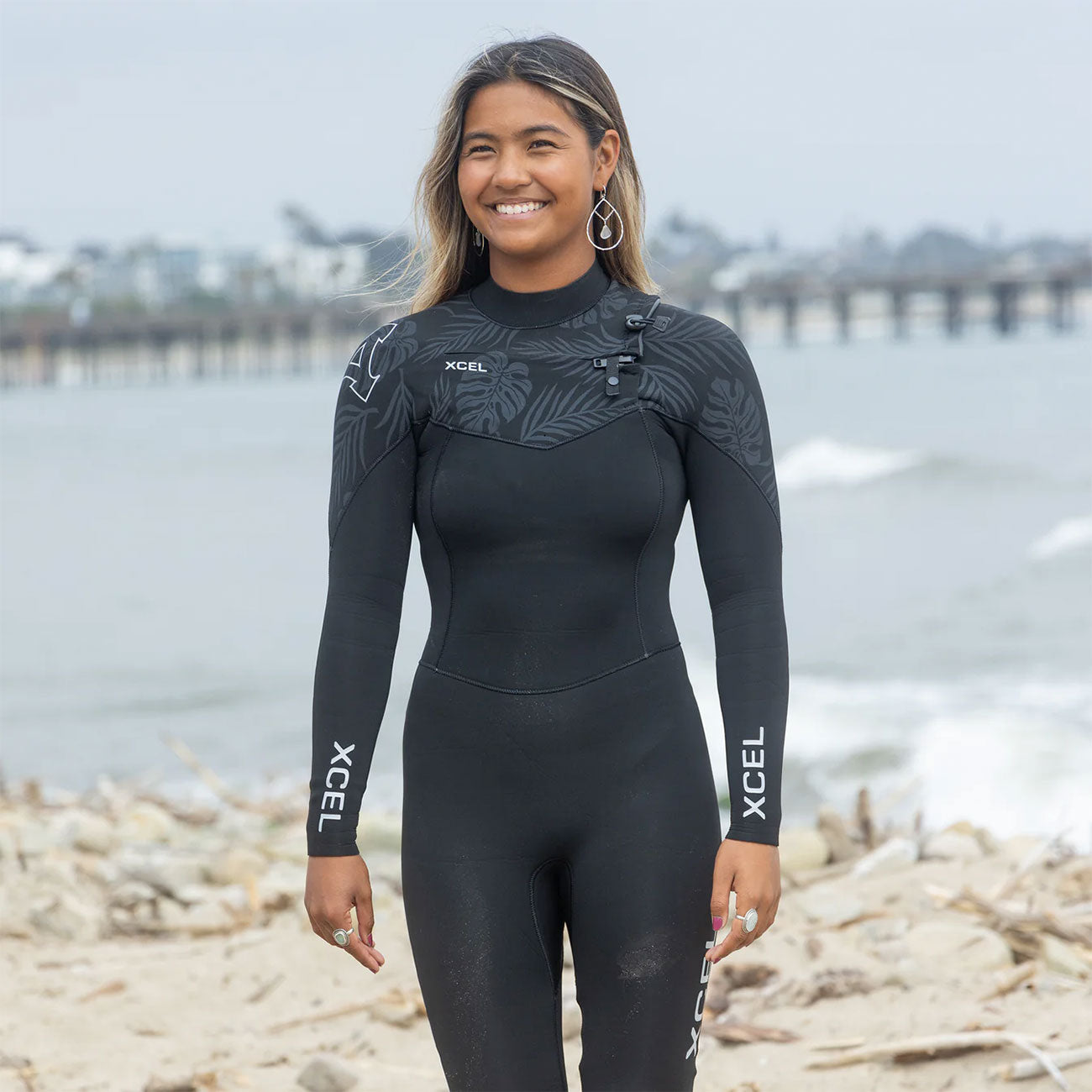 Xcel Comp 4/3mm Chest Zip Womens Wetsuit - Black/Black Palm Print