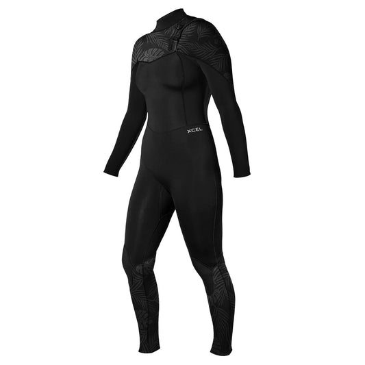 Xcel Comp 4/3mm Chest Zip Womens Wetsuit - Black/Black Palm Print