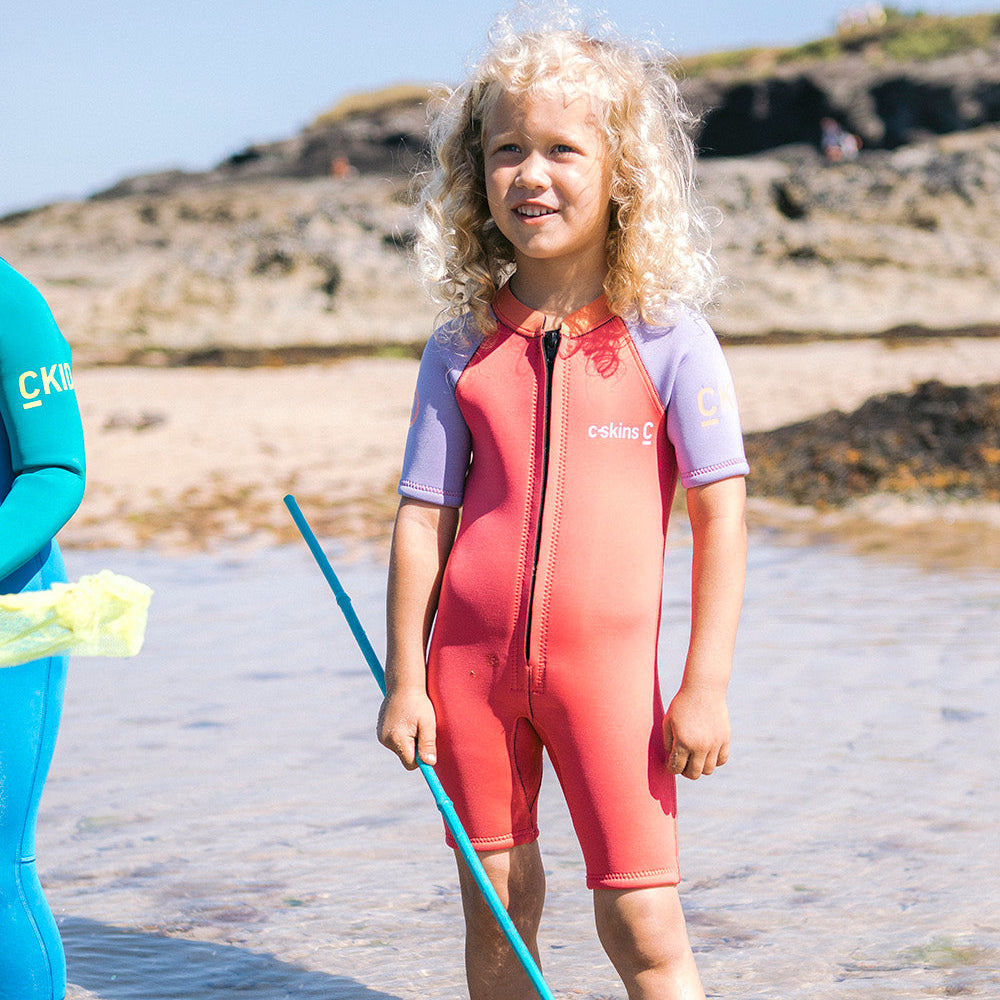 C-Skins C-KID Girls Baby Shortie Wetsuit 2025 - Coral/Lilac