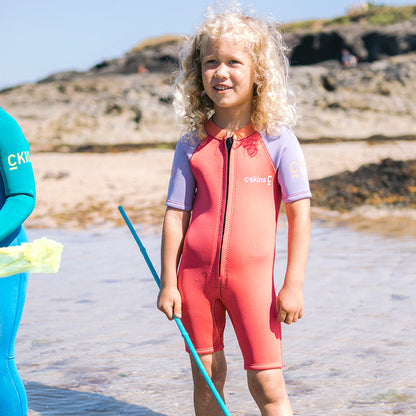 C-Skins C-KID Girls Baby Shortie Wetsuit 2025 - Coral/Lilac