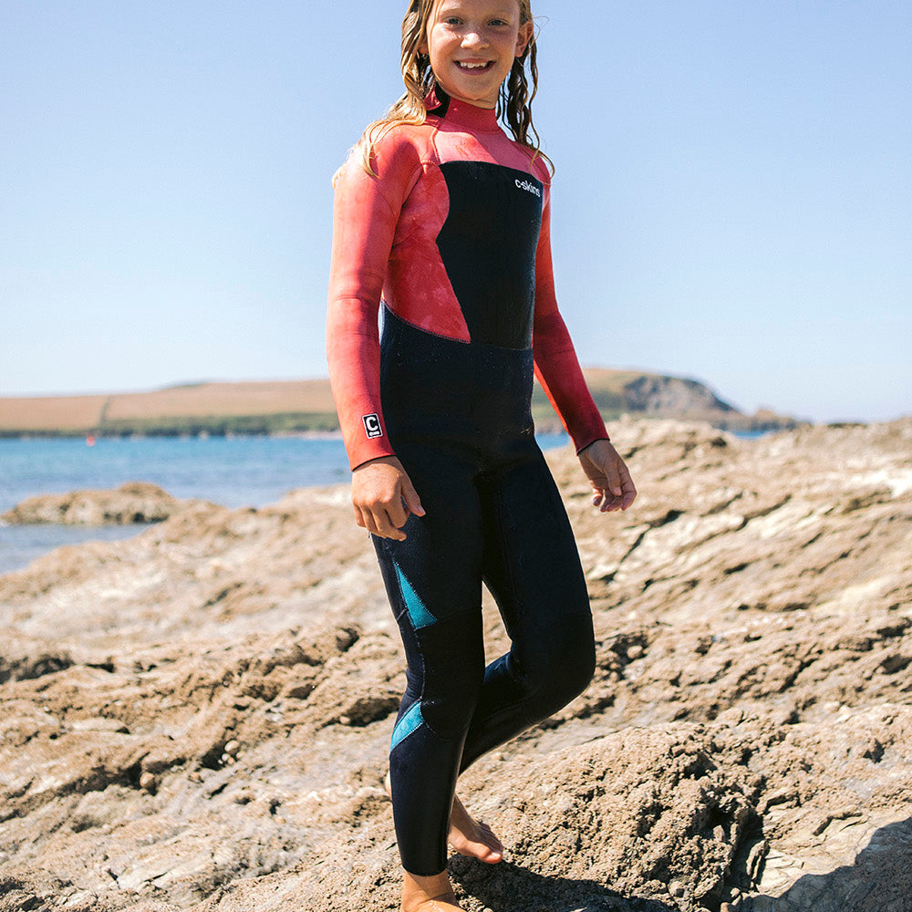 C-Skins Legend 4/3mm Back Zip Girls Wetsuit - Slate/Coral/Tie Dye