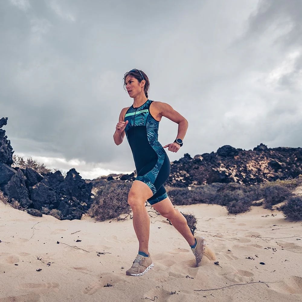 ZONE3 Women's Activate+ Tropical Palm Sleeveless Trisuit - Navy/Green