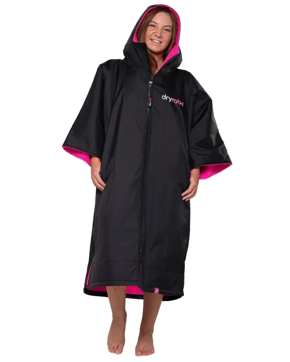 Dryrobe Advance Short Sleeve Changing Robe - Black / Pink