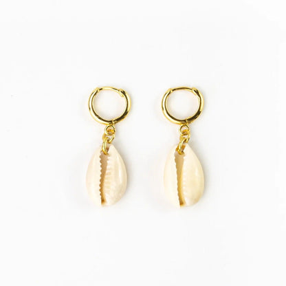 Pineapple Island Asri Cowrie Shell Huggie Hoop Earrings in Gold