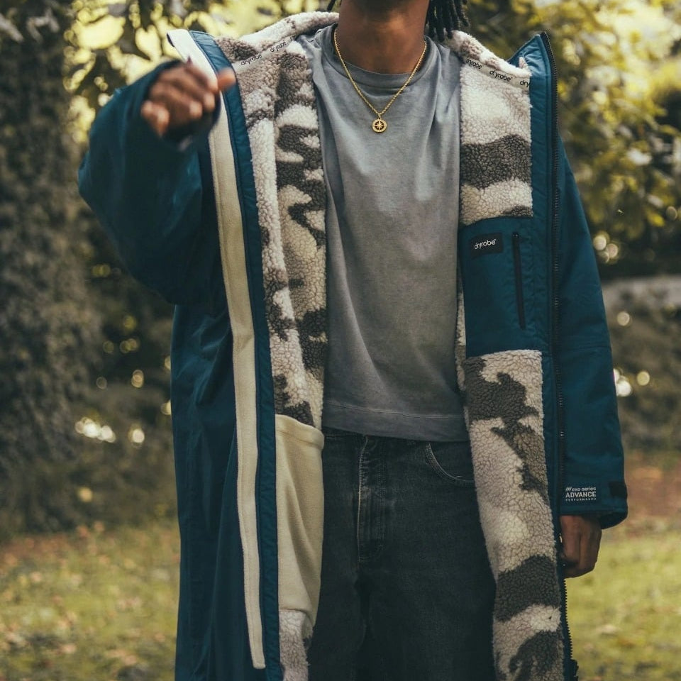 Dryrobe Advance Long Sleeve Changing Robe - Deep Sea Blue / Sand Camo