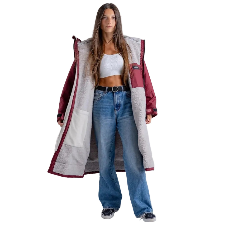 Dryrobe Advance Long Sleeve Changing Robe - Burgundy / Silver Grey