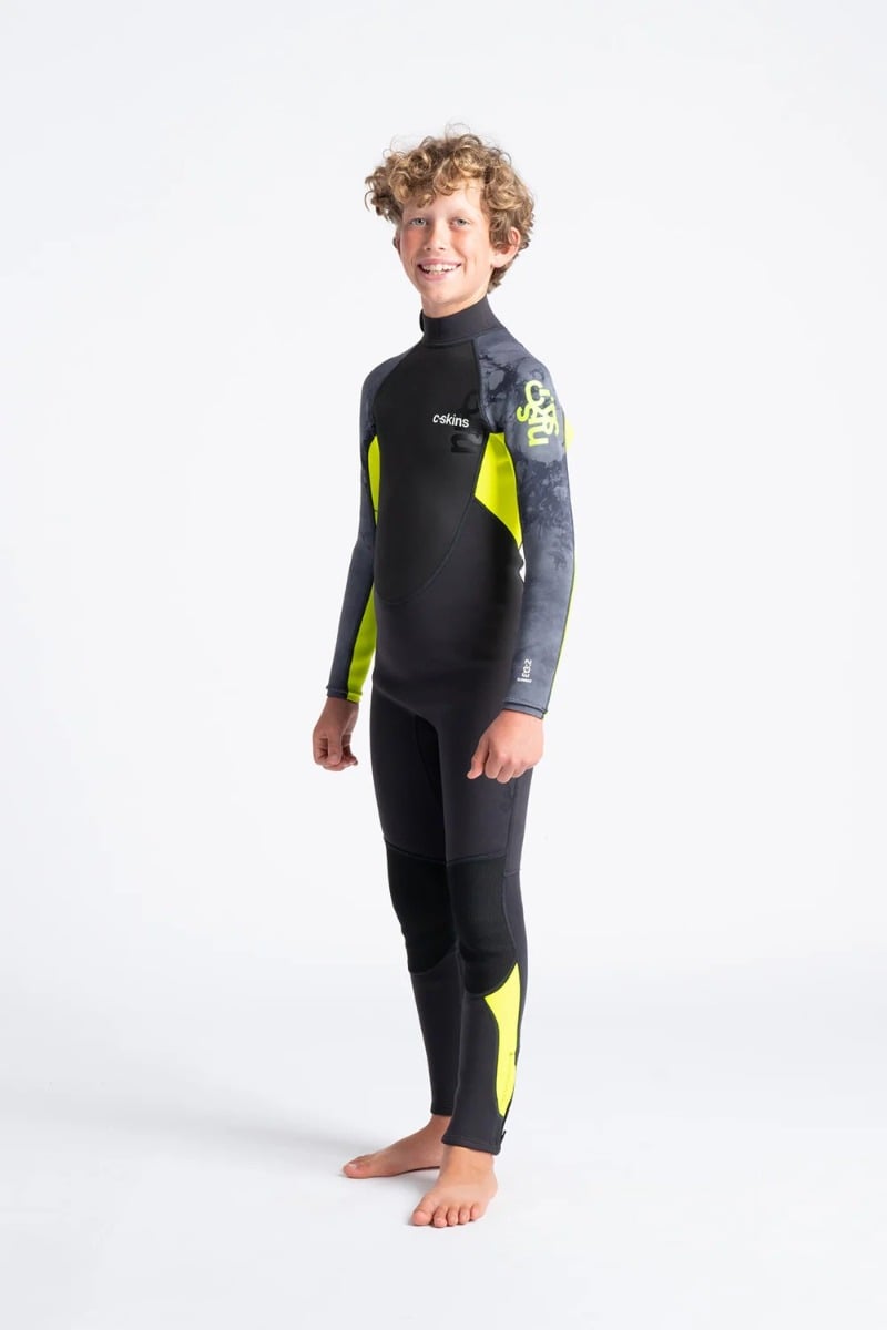 C-Skins Elements 3/2mm Junior Back Zip Wetsuit 2026 - Anthracite/ Yellow