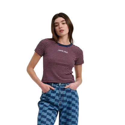 Santa Cruz Strip Logo Women's Emb T-Shirt - Black Stripe