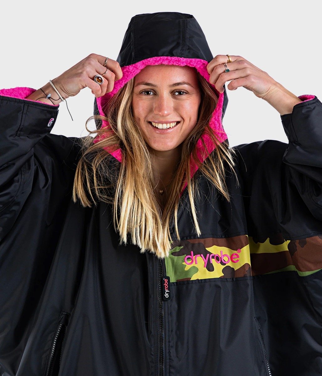 Dryrobe Advance Long Sleeve Remix Adult Changing Robe - Black/Pink/Camo