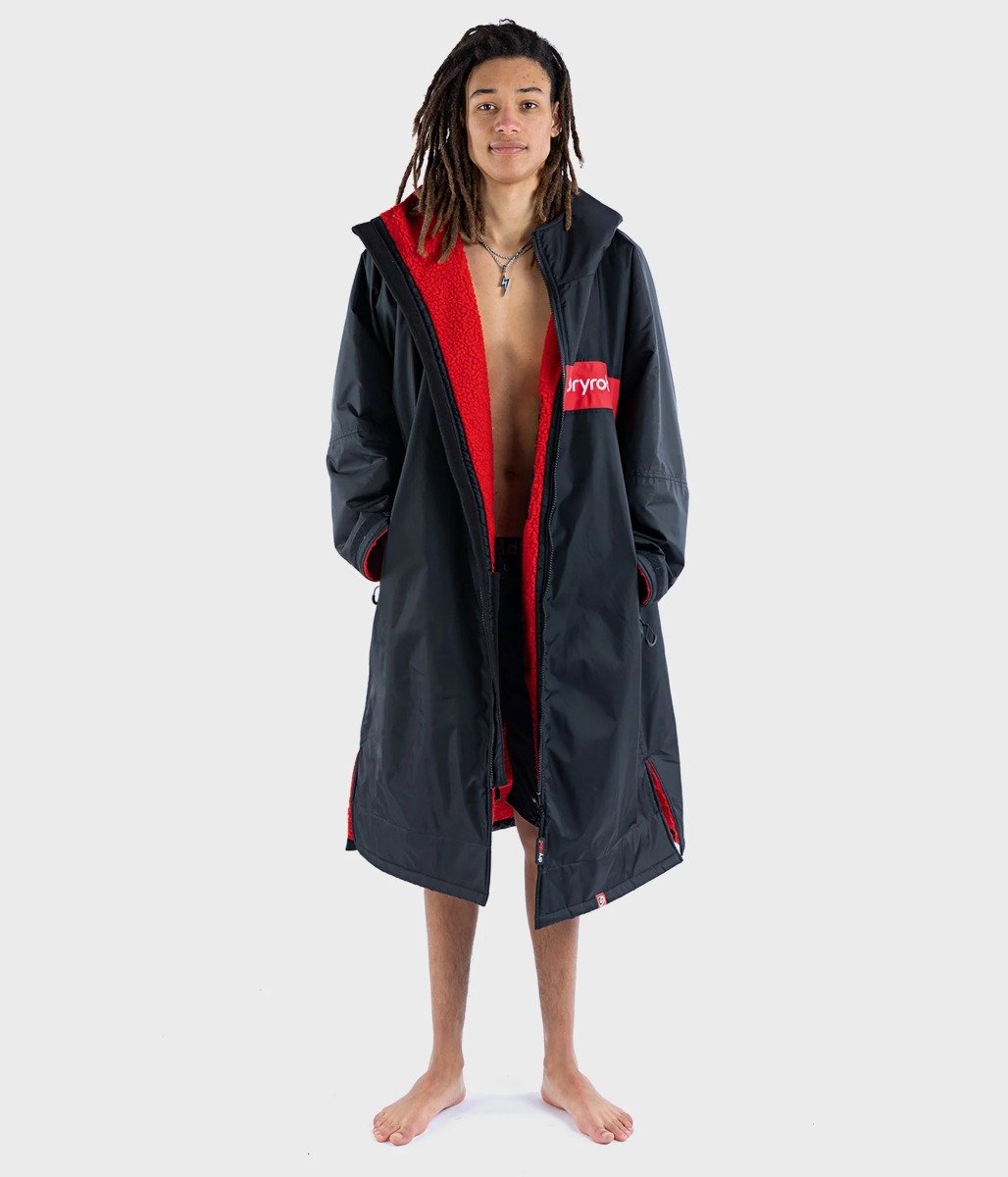 Dryrobe Advance Long Sleeve Remix Adult Changing Robe in Black/Red