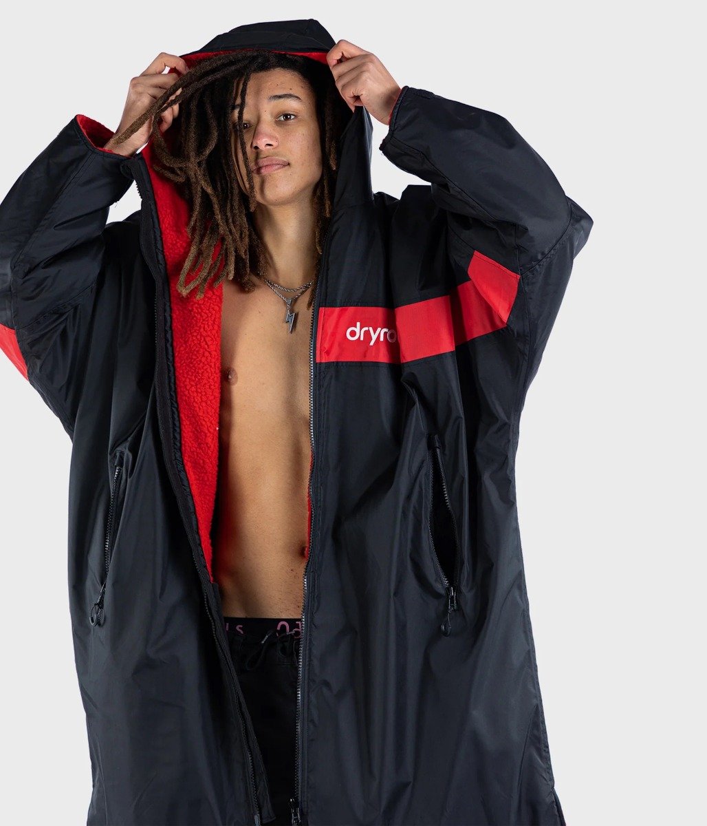 Dryrobe Advance Long Sleeve Remix Adult Changing Robe - Black/Red