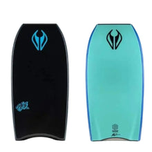 Front and back of a bodyboard on a white background