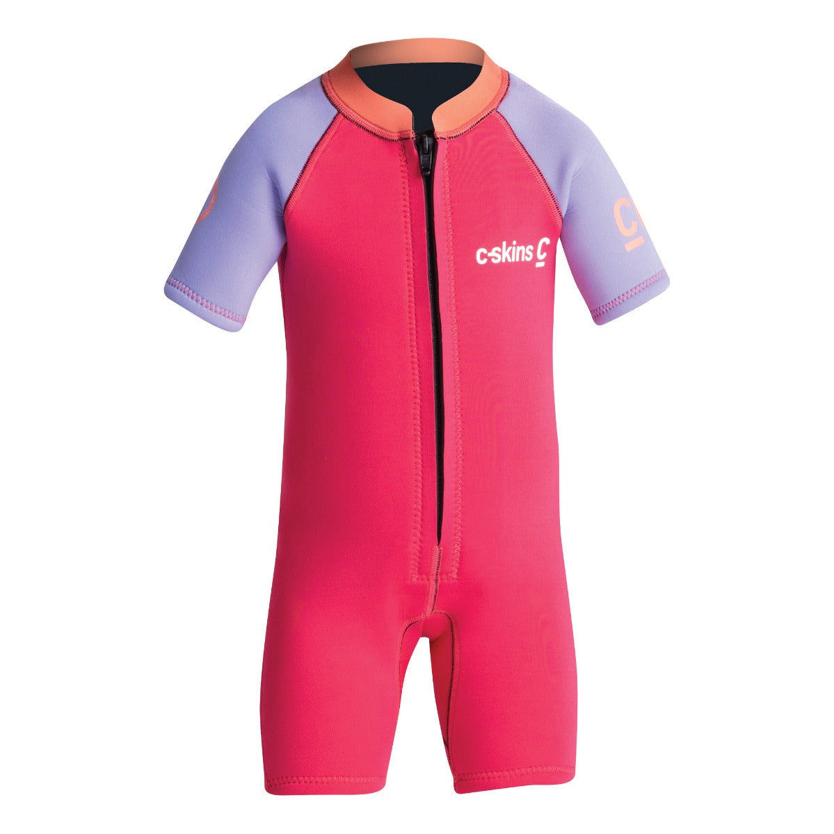 C-Skins C-KID Girls Baby Shortie  Wetsuit - Coral/Lilac - Full View