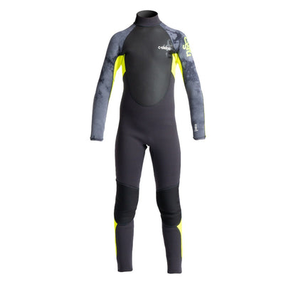 C Skins Elements 3/2mm Junior Back Zip Wetsuit - Anthracite/ Yellow / Black Tyedye - Full View