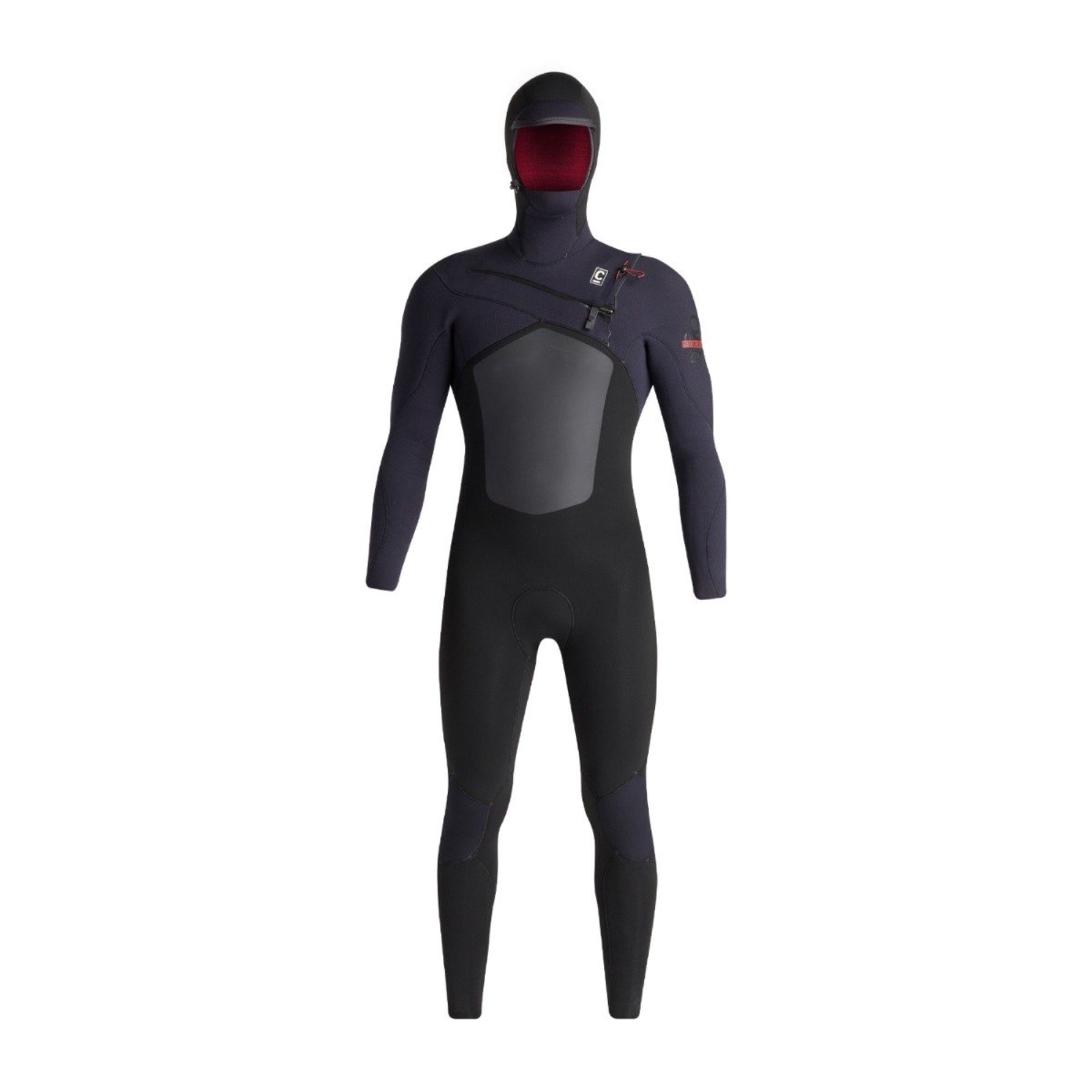 C-Skins NuWave ReWired 6/5mm Mens Chest Zip Hooded Wetsuit - Black/Black X/ Rust