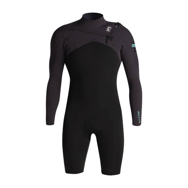 C-Skins NuWave Session 3/2mm Mens GBS Chest Zip Long Arm Shorty in Black/Meteor X/Petrol