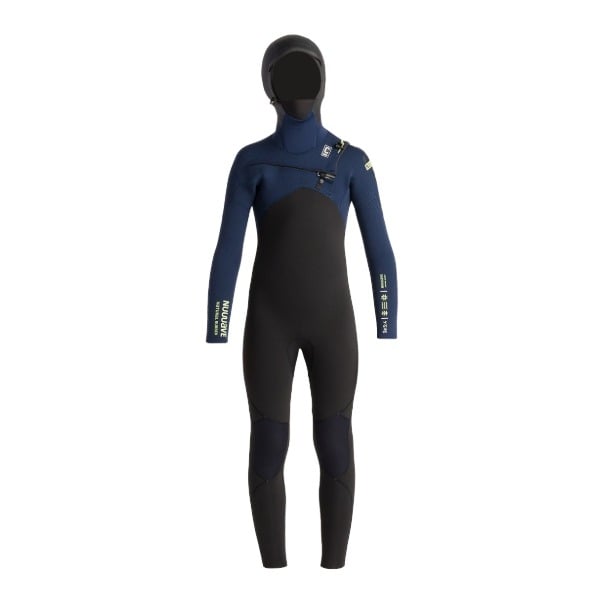 C-Skins NuWave Session 5/4mm Junior GBS Hooded Winter Wetsuit in Black / Bluestone X / Cool Green