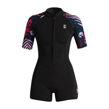 C-Skins NuWave Solace Lite 2mm Womens Flatlock Front Zip Shorty Wetsuit in Black/Tropical