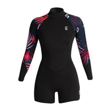 C-Skins NuWave Solace Lite 2mm Womens Flatlock Back Zip Shorty Spring Suit in Black / Tropical