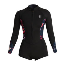 C-Skins NuWave Solace Lite 2mm Womens Flatlock Front Zip Long Sleeve Surf Suit in Black / Tropical