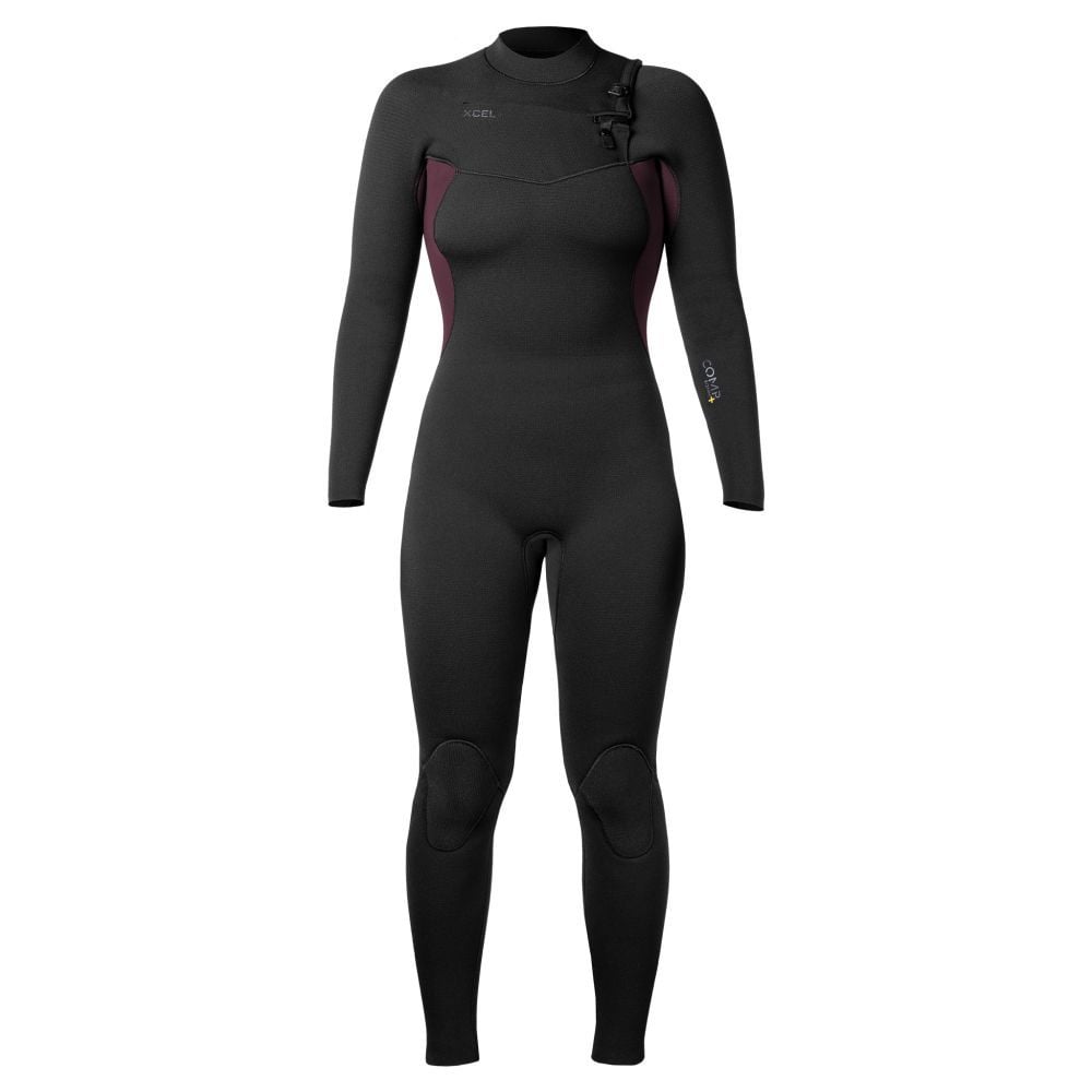 Xcel Comp + 5/4mm Womens Chest Zip Wetsuit - Black/Wine