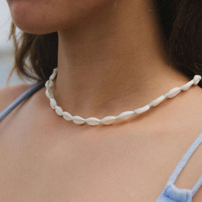 Pineapple Island Livadi Cowrie Shell Choker Necklace - Turquoise