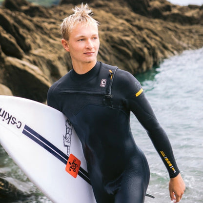 C-Skins NuWave Session 4/3mm Men's GBS Chest Zip Wetsuit 2025 - Black / Bluestone X / Saffron