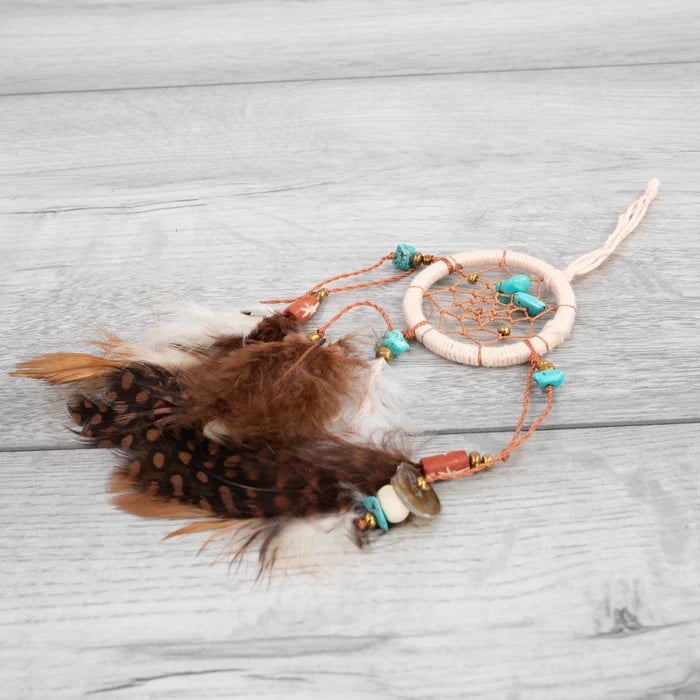 Pineapple Island Feather Bead Dreamcatcher in Brown