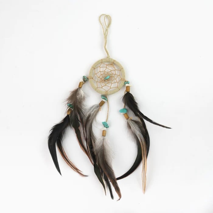 Pineapple Island Bead Feather Dreamcatcher - Natural/Black