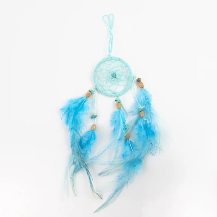 Pineapple Island Bead Feather Dreamcatcher - Light Blue