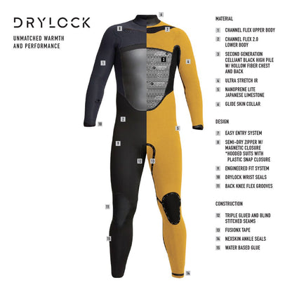 Xcel Drylock 6/5mm Men's Hooded Chest Zip Winter Wetsuit 2026 - Black