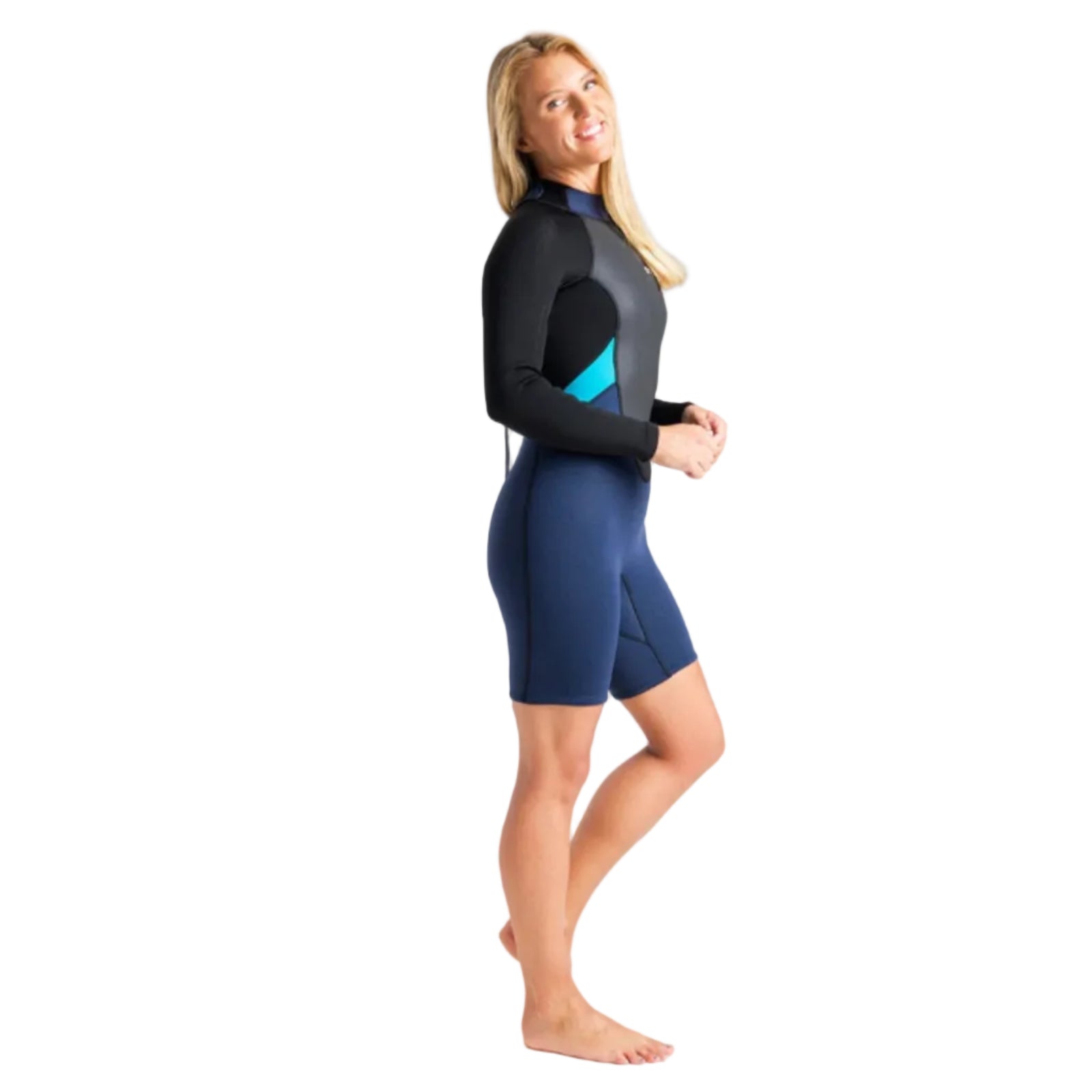 C-Skins Element 3/2mm Women's Long Sleeve Shorty Wetsuit - Blue/Black/Cyan