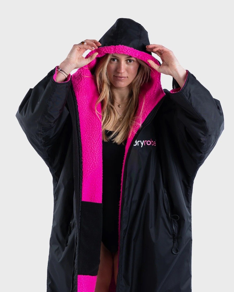 Dryrobe Advance Long Sleeve Changing Robe - Black/Pink
