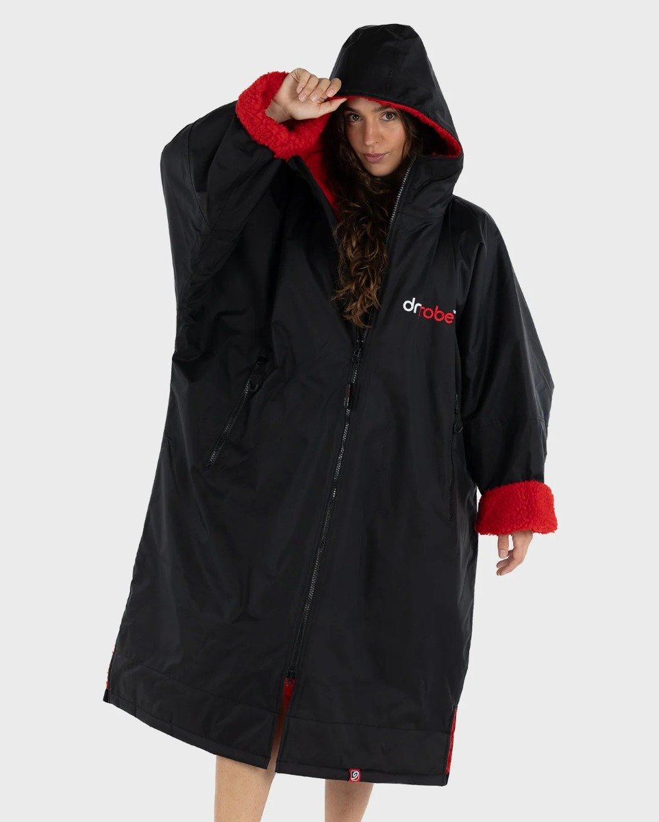 Dryrobe Advance Long Sleeve Adult Changing Robe - Black/Red