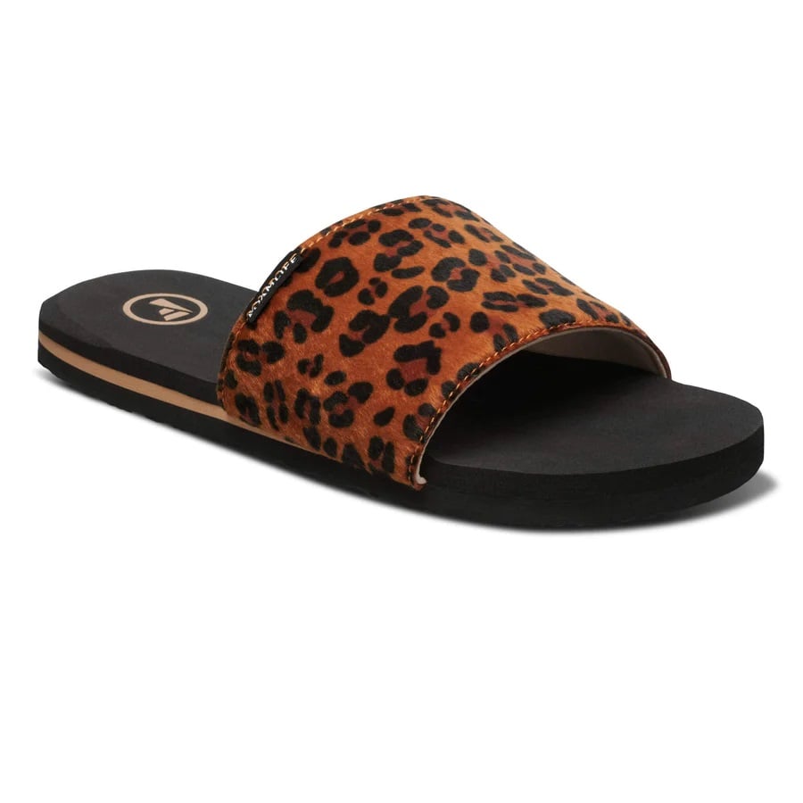 Foamlife Womens Selene Slides in Black / Leopard Print