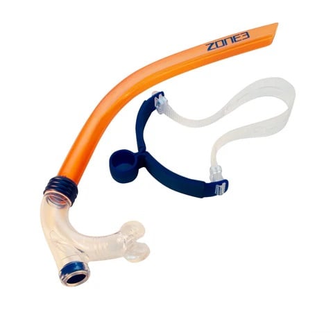 Zone3 Front Facing Swim Drill Snorkel -  Blue/Orange - Close Up