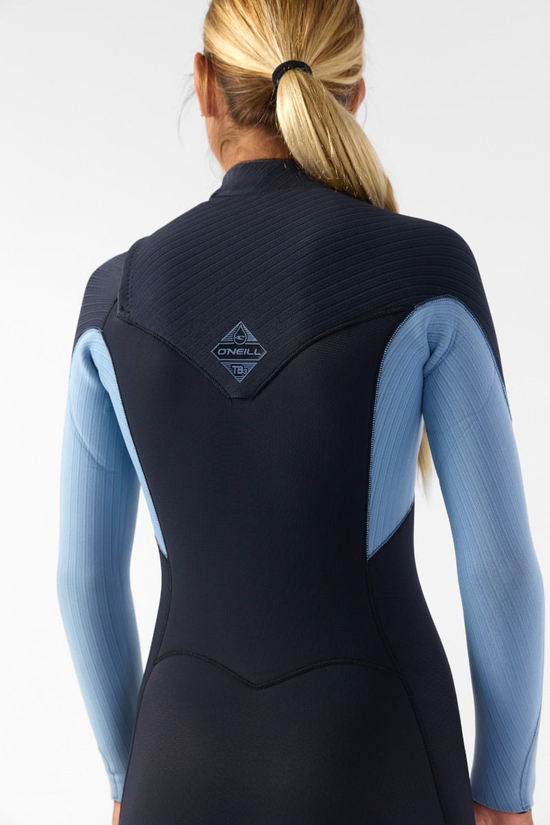 O'Neill Womens Hyperfreak 4/3+mm Chest Zip Wetsuit 2026 - Black / Faded Denim
