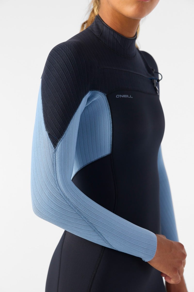 O'Neill Womens Hyperfreak 4/3+mm Chest Zip Wetsuit 2026 - Black / Faded Denim
