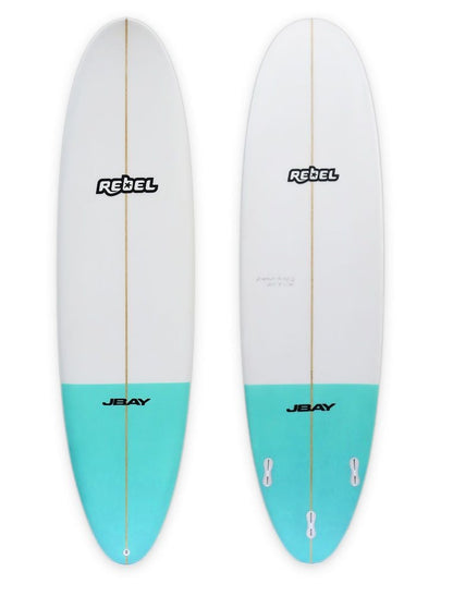 Rebel Mini Mal Surfboard - Light Blue Tail Dip - Full View