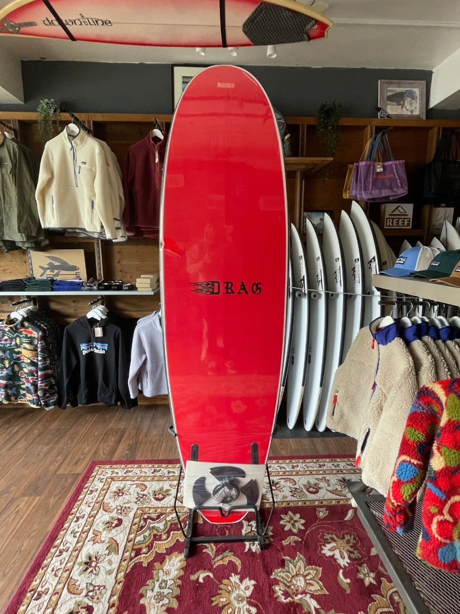 Drag Coffin Thruster 8ft Surfboard - Black/Red - TRANSIT DAMAGED