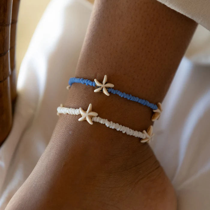 Pineapple Island Starfish Bead Anklet - Blue