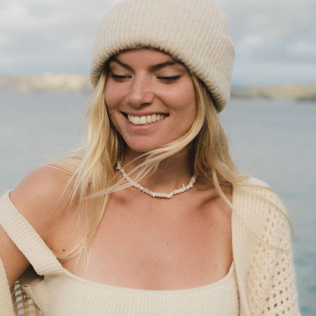 Pineapple Island Canggu Puka Shell Surfer Necklace - White