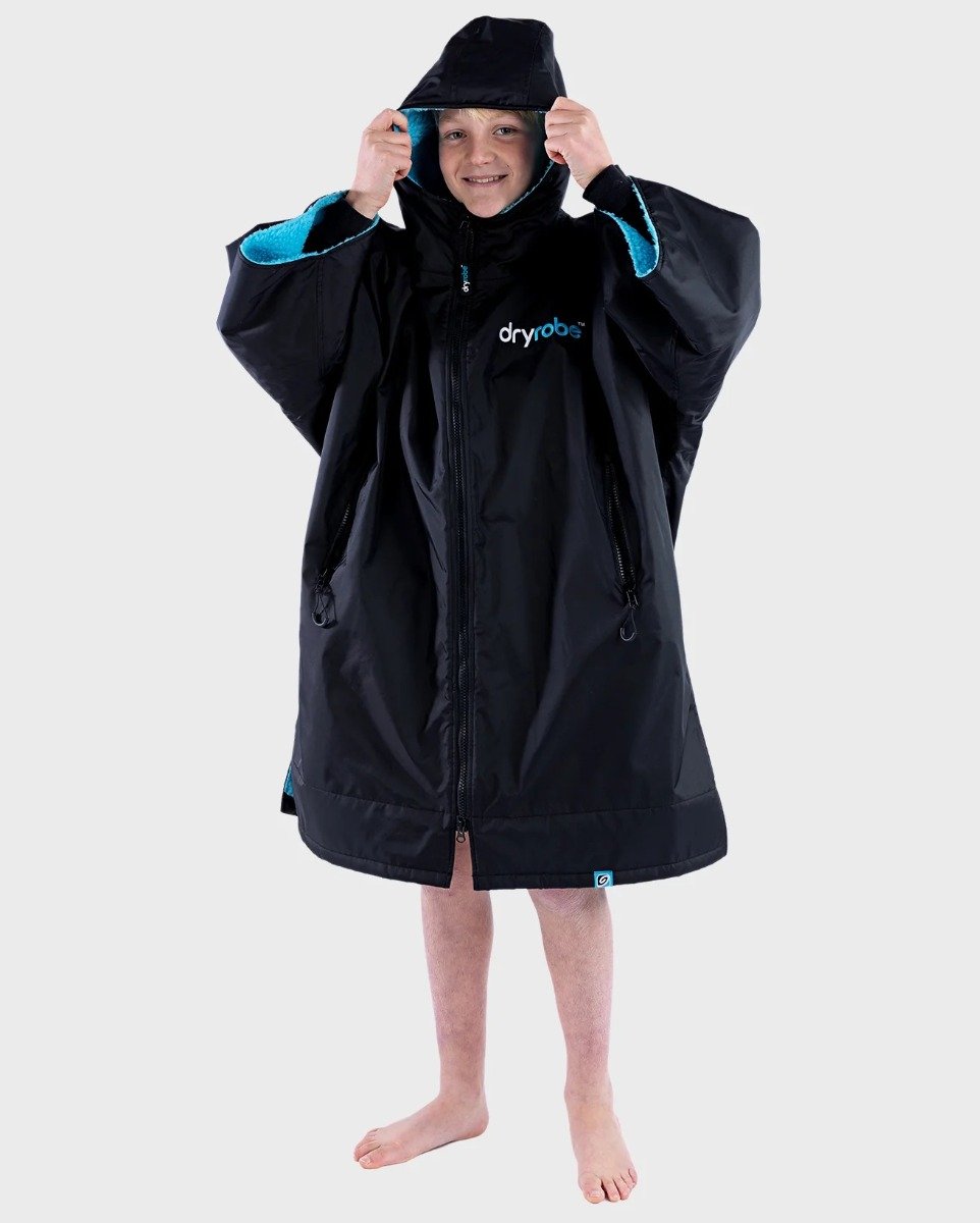 Dryrobe Advance Kids Short Sleeve Changing Robe - Age 10-14 - Black / Blue