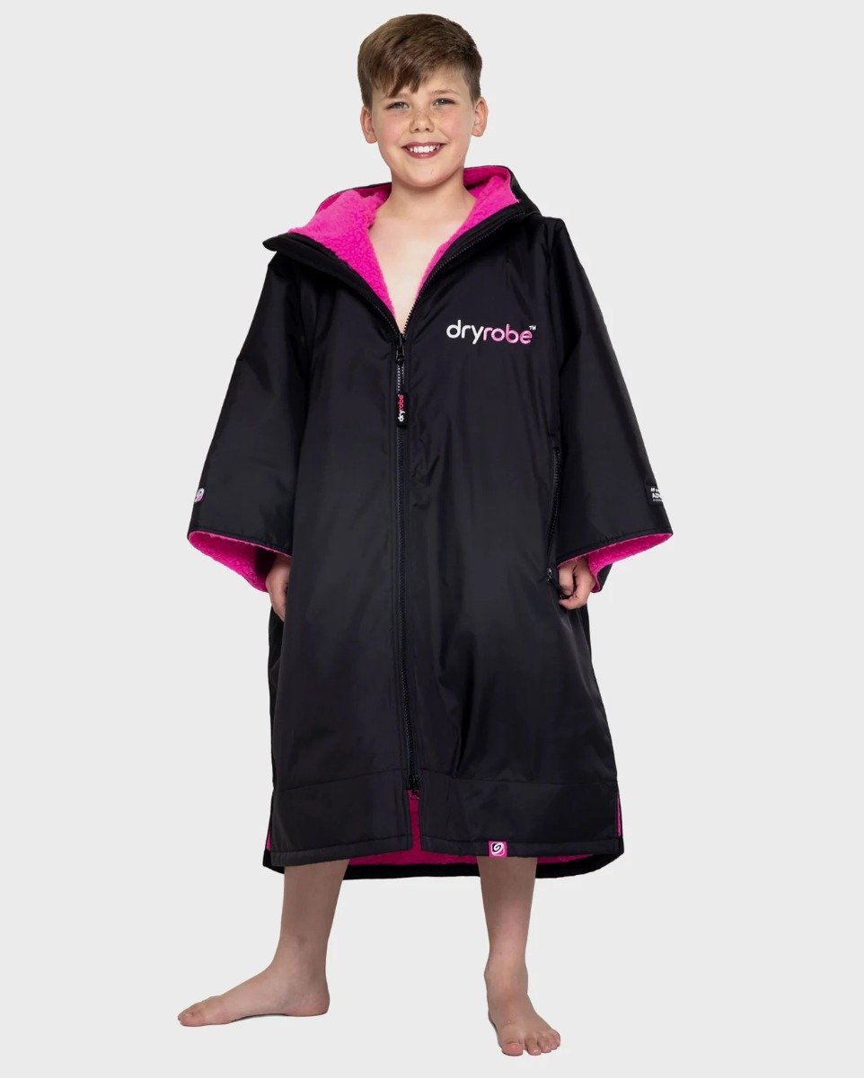 Dryrobe Advance Kids Short Sleeve Changing Robe - Kids 10-13 - Black/Pink