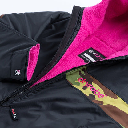 Dryrobe Advance Long Sleeve Remix Kids Changing Robe - Black/Pink/Camo