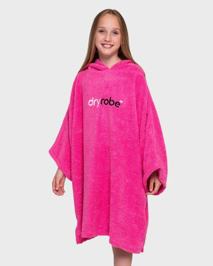 Dryrobe Kids Organic Cotton Short Sleeve Towel Robe in Pink - Age 5-9